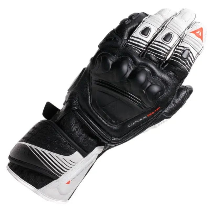 Dainese Fiero Metal Leather Gloves Black / White / Fluo Red