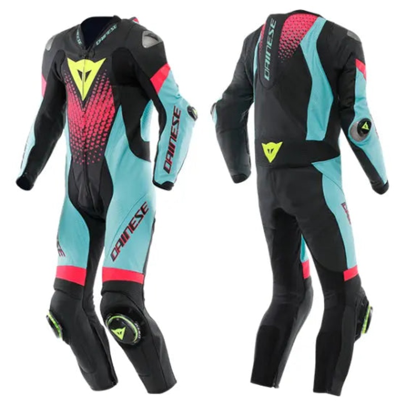 Dainese Laguna Seca 6 Perforated 1 Piece Leather Suit Black / Water Blue / Fuchsia