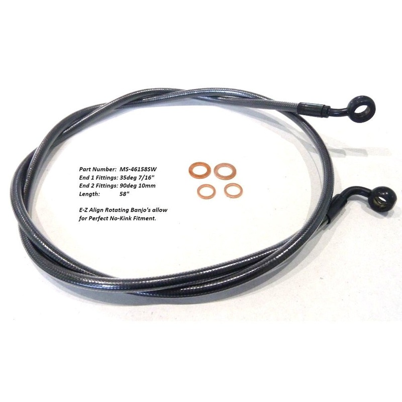 58in. E-Z Align Front Brake Line with 7/16in. x 35 Degree Banjo – Black Pearl.