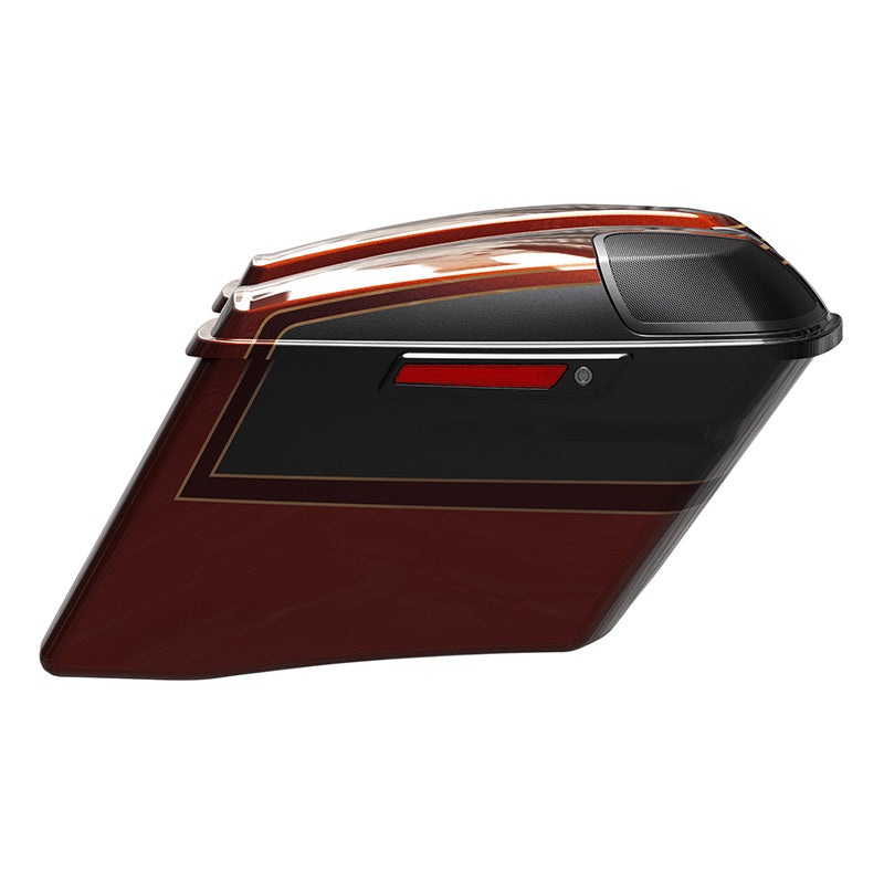 HR3 Auburn Sunglo & Black Hole With Rich Bourbon CVO Stretched Saddlebags with Speaker Lids For 14-23 Harley Touring