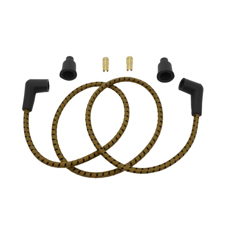 Cloth Braded Spark Plug Wire Kit 7mm – Tan w/Black Tracer