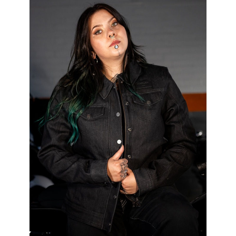 Harley-Davidson Womens’s Chisel Denim Trucker Riding Jacket 98119-23VW