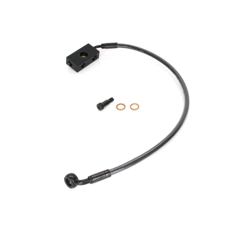 Stock Length Lower Front Brake Line – Black Pearl. Fits Softail 2018up with Single Front Disc Caliper.