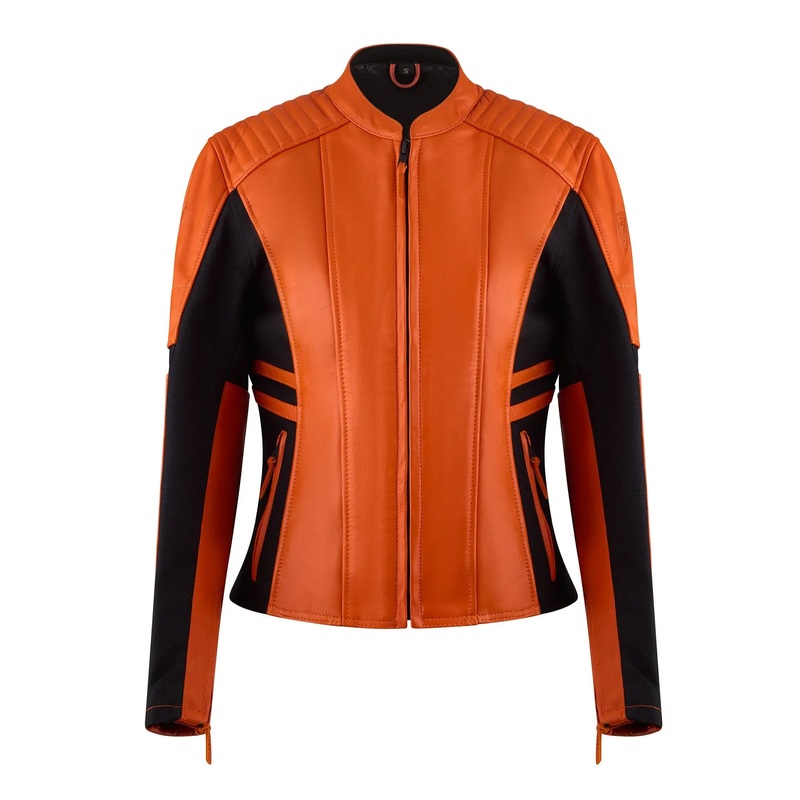 MotoGirl Amelia Ladies Leather Jacket Orange