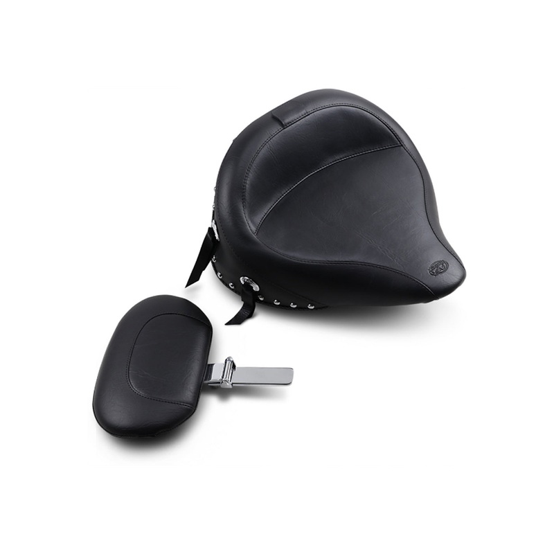 MUSTANG – Wide Solo Seat with Removable Backrest – Wide Solo Seat – With Backrest – Black – Studded W/Concho – Softail ’84-’99
