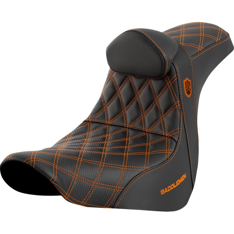 SDC Pro Series Performance Gripper Seat w/Lumbar Rest, Orange Stitch – 18+ Softail