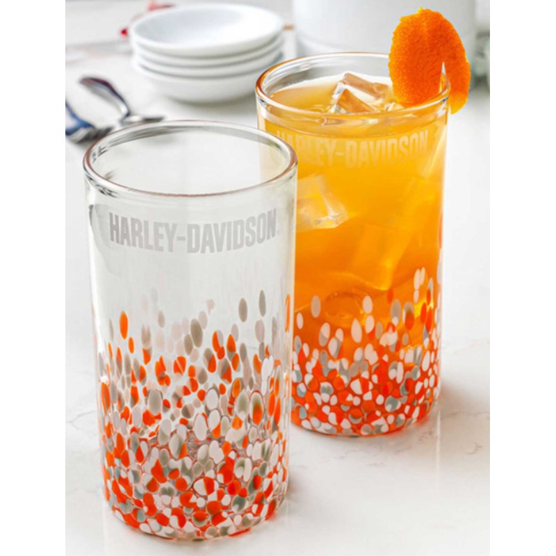 Genuine Harley-Davidson Confetti Highball Set, Etched H-D Font – Hand-Blown – 16 oz. HDL-18826