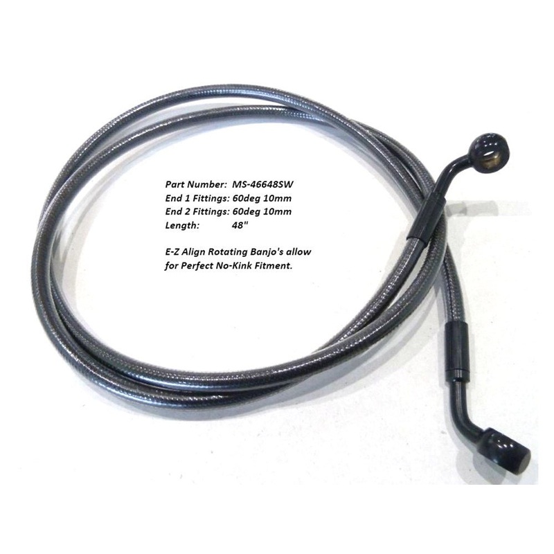 48in. EZ Align Front Brake Line:10mm x 60 Deg Banjo-Black. Sportster 2004-13.