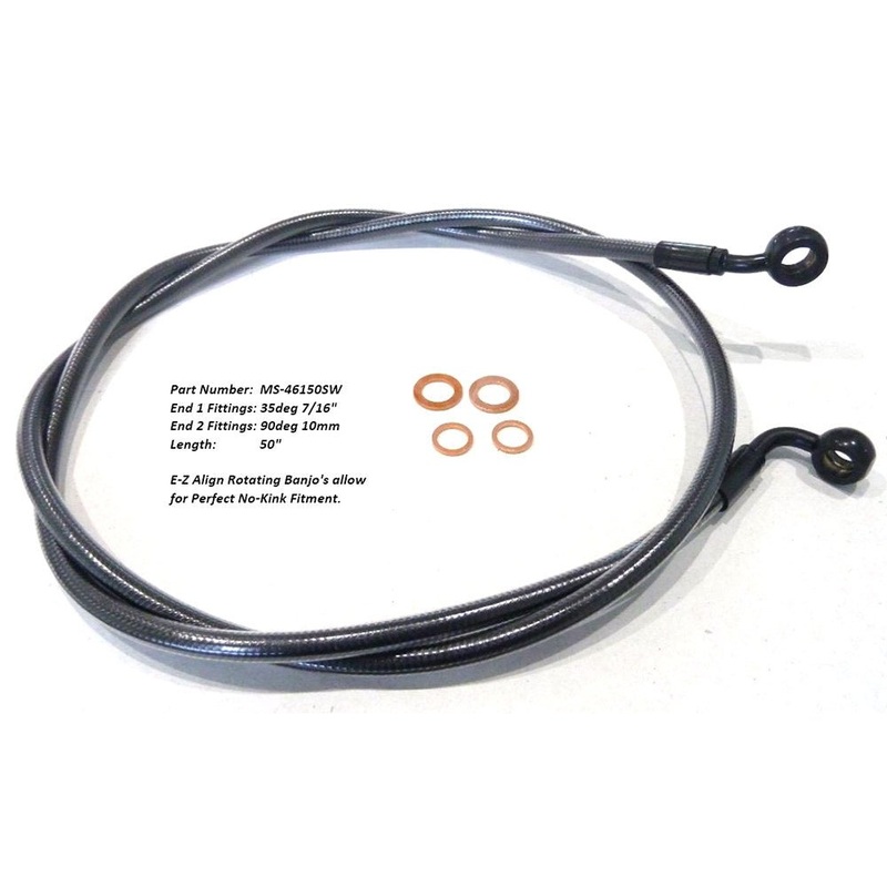 50in. E-Z Align Front Brake Line with 7/16in. x 35 Degree Banjo – Black Pearl.