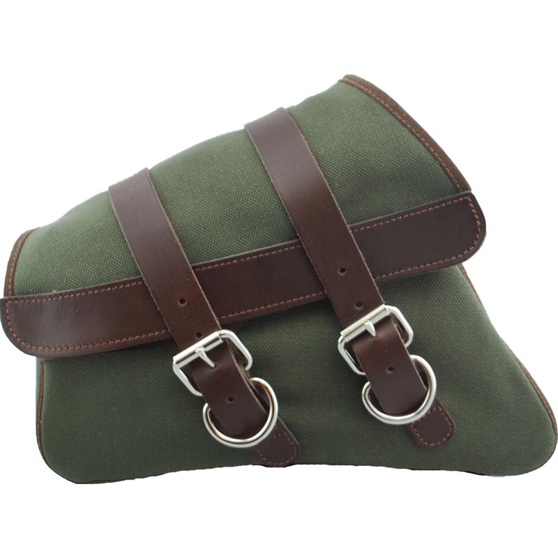 La Rosa Design Canvas Swing Arm Left Saddle Bag With Black Straps Brown Army Green For 04-20 Sportster