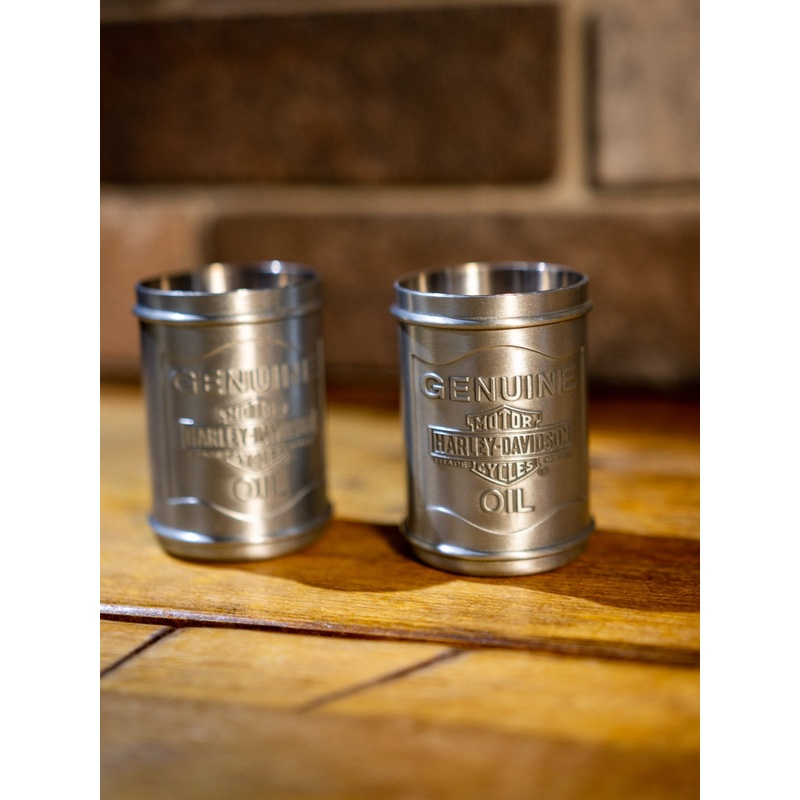 Harley-Davidson Custom Tooled Pewter Oil Can Shot Glass Set . HDL-18805