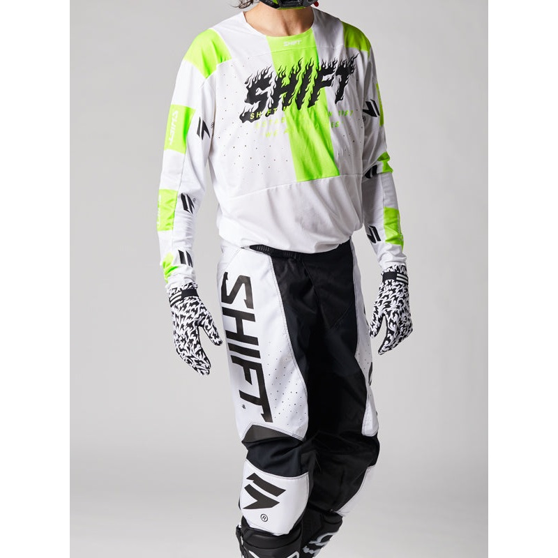 Shift MX – Black Label Flame Jersey, White Label Trac Pant Combo