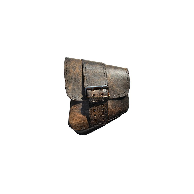 La Rosa Design Solo Swingarm Left Saddle Bag With Front Wide Strap Rustic Brown