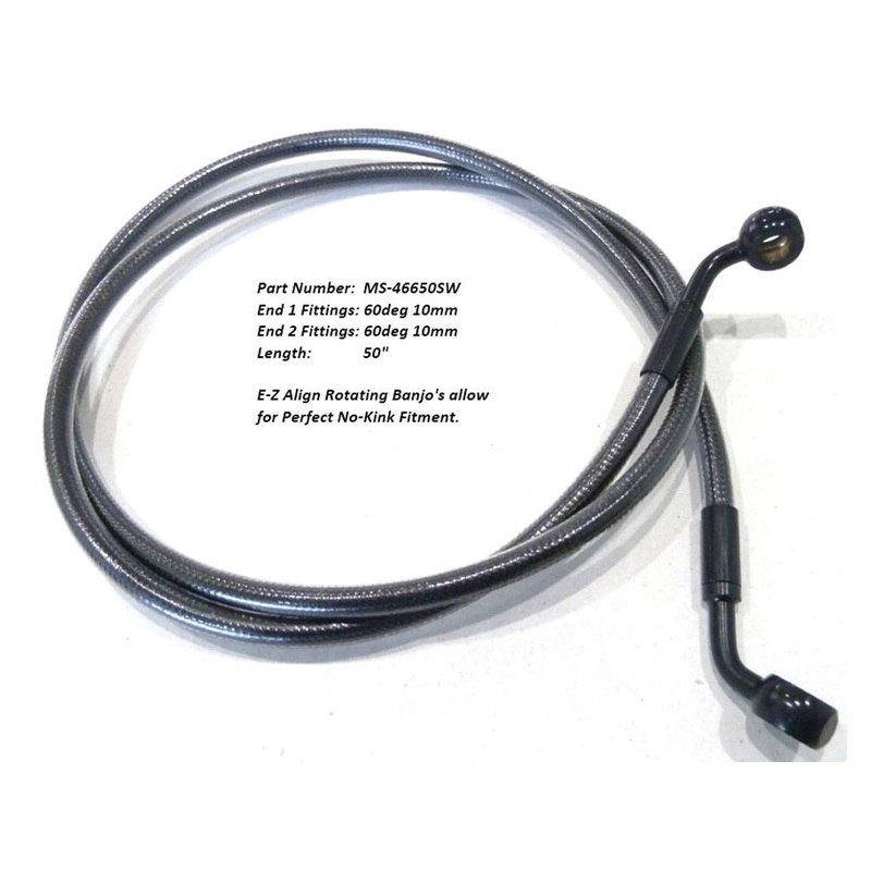 50in. E-Z Align Front Brake Line with 10mm x 60 Degree Banjo – Black Pearl. Fits Sportster 2004-2013.