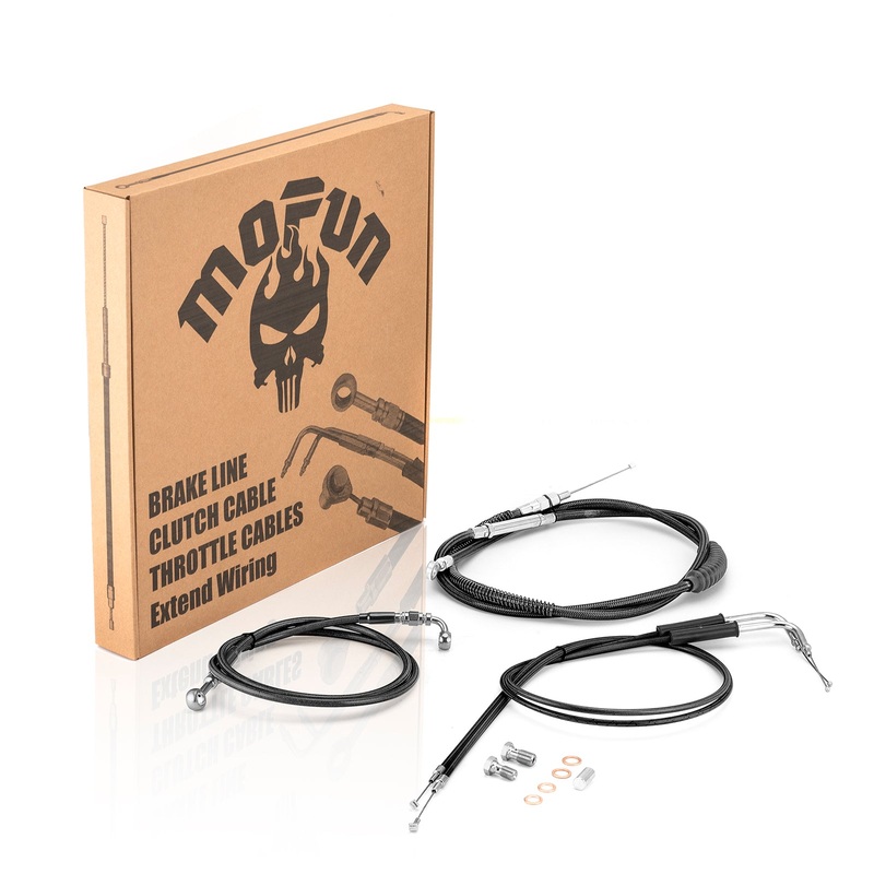 Black Non-ABS Hydraulic Front Brake Line, Clutch cable, Throttle and Idle Cable Kit for 1993-2005 Harley Dyna Wide Glide on 16″-18″ Handlebar (Non-ABS)