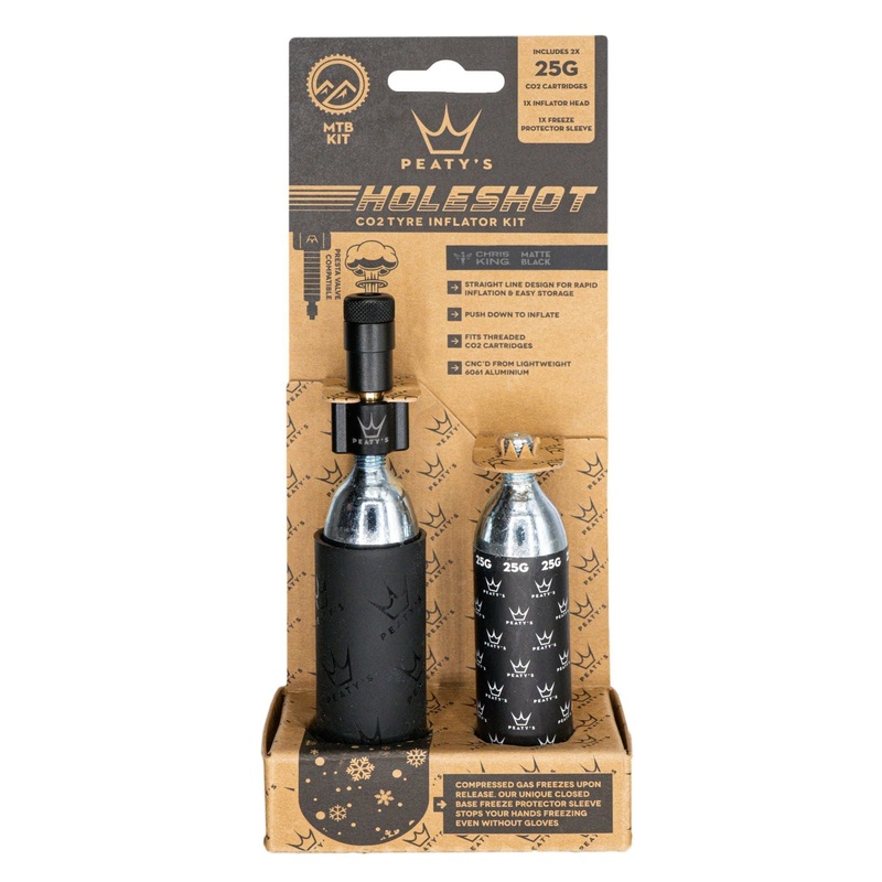 Peatys Holeshot MTB Tire Inflator Kit w/ CO2 Cartridges – Black