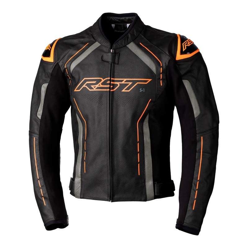 RST S1 CE Leather Jacket Black / Grey / Neon Orange