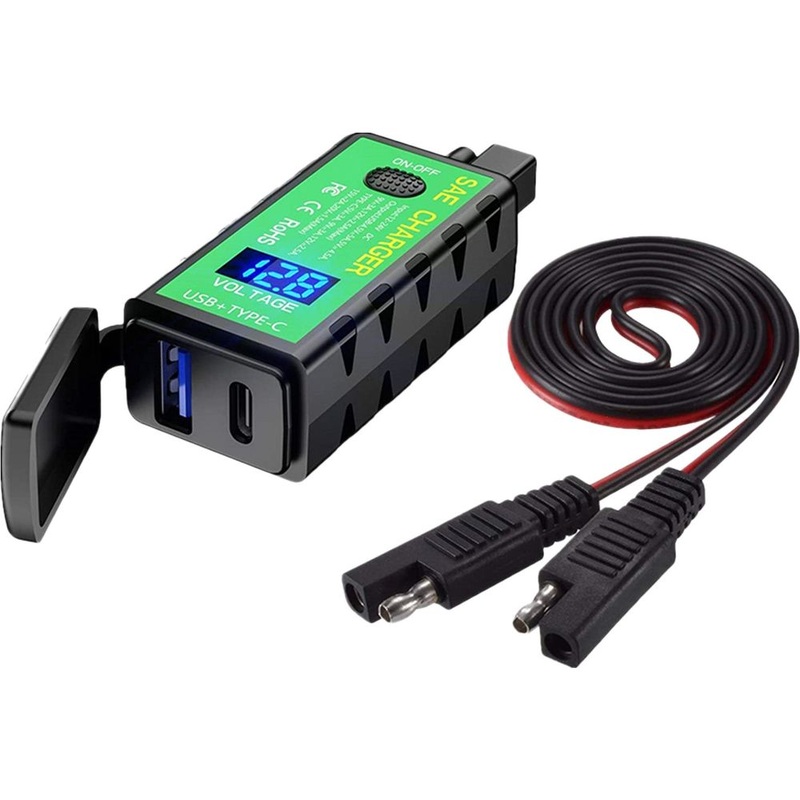 Bike It SAE Power Supply Twin USB QC3.0 & Type-C With On/Off & Voltmeter
