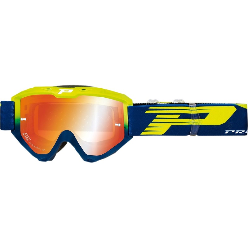 Pro Grip Riot MX Goggles Fluo Yellow / Navy Mirror