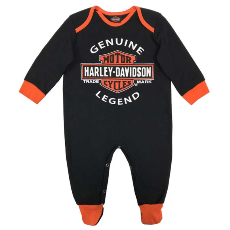 Genuine Harley-Davidson Baby Boys’ Interlock B&S Footed Coveralls, Black 3050911