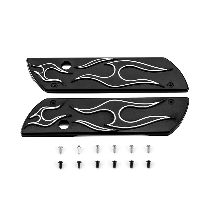1993-2013 Harley Road King Street Glide Aluminum Black Flame Pattern Saddlebag Latch Cover