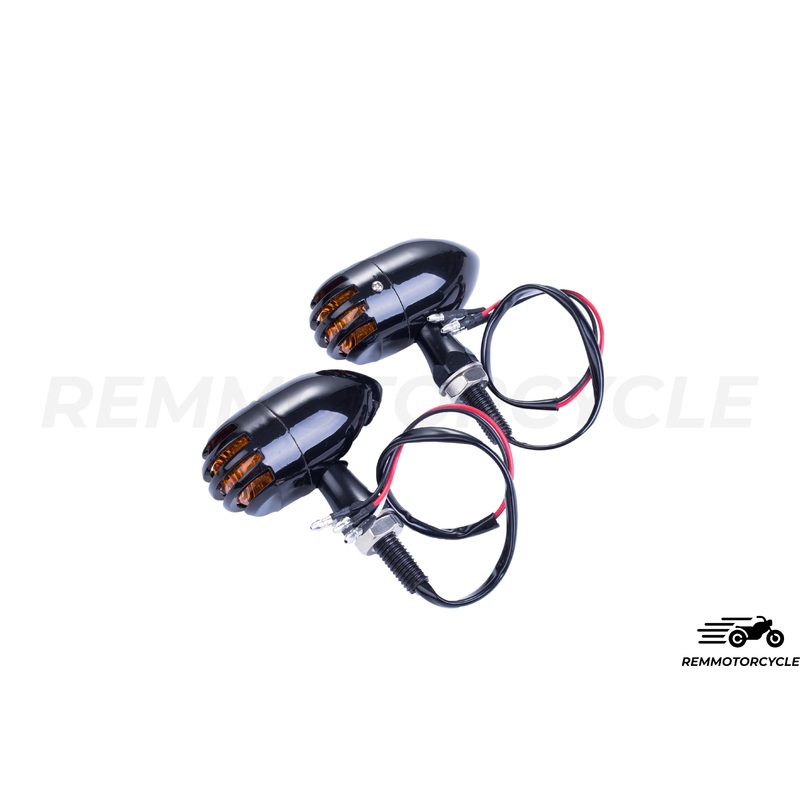 Pair of Metal Turn Signal Lights Black Grid