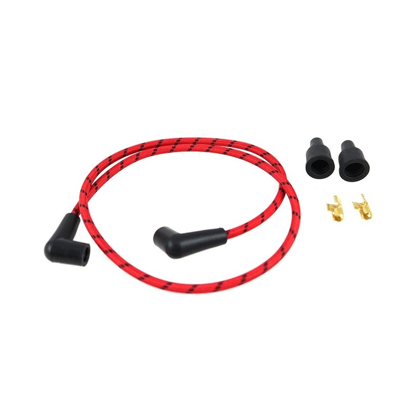 Cloth Braded Spark Plug Wire Kit 7mm – Red w/Black Tracer