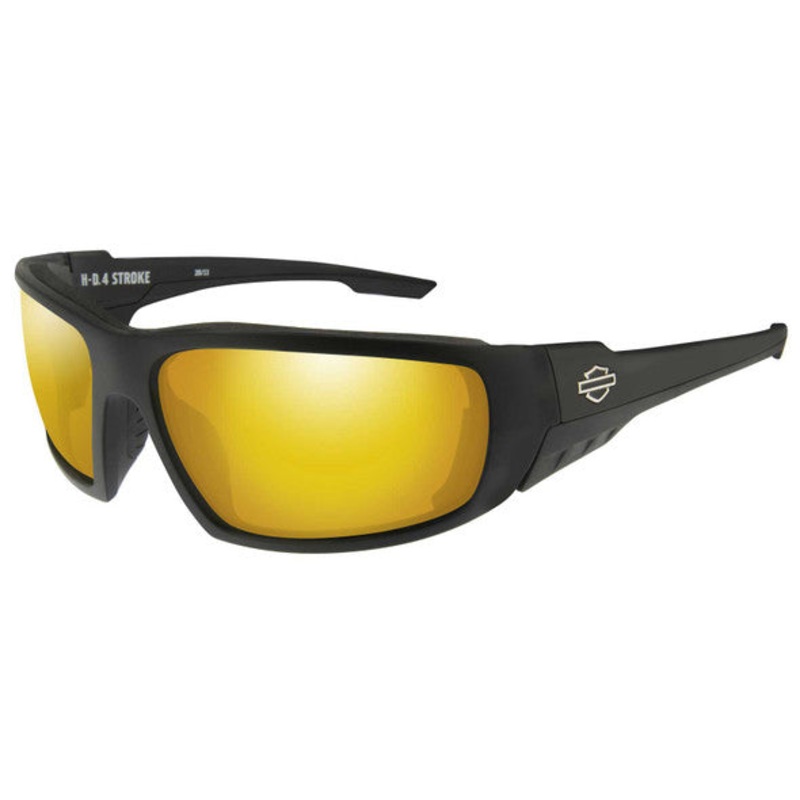 Harley-Davidson Men’s 4 Stroke Sunglasses, Orange Mirror Lens/Gloss Black Frames HASTR14