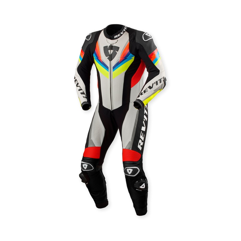 Revit Quantum 3 One Piece Leather Suit Light Grey / Neon Yellow